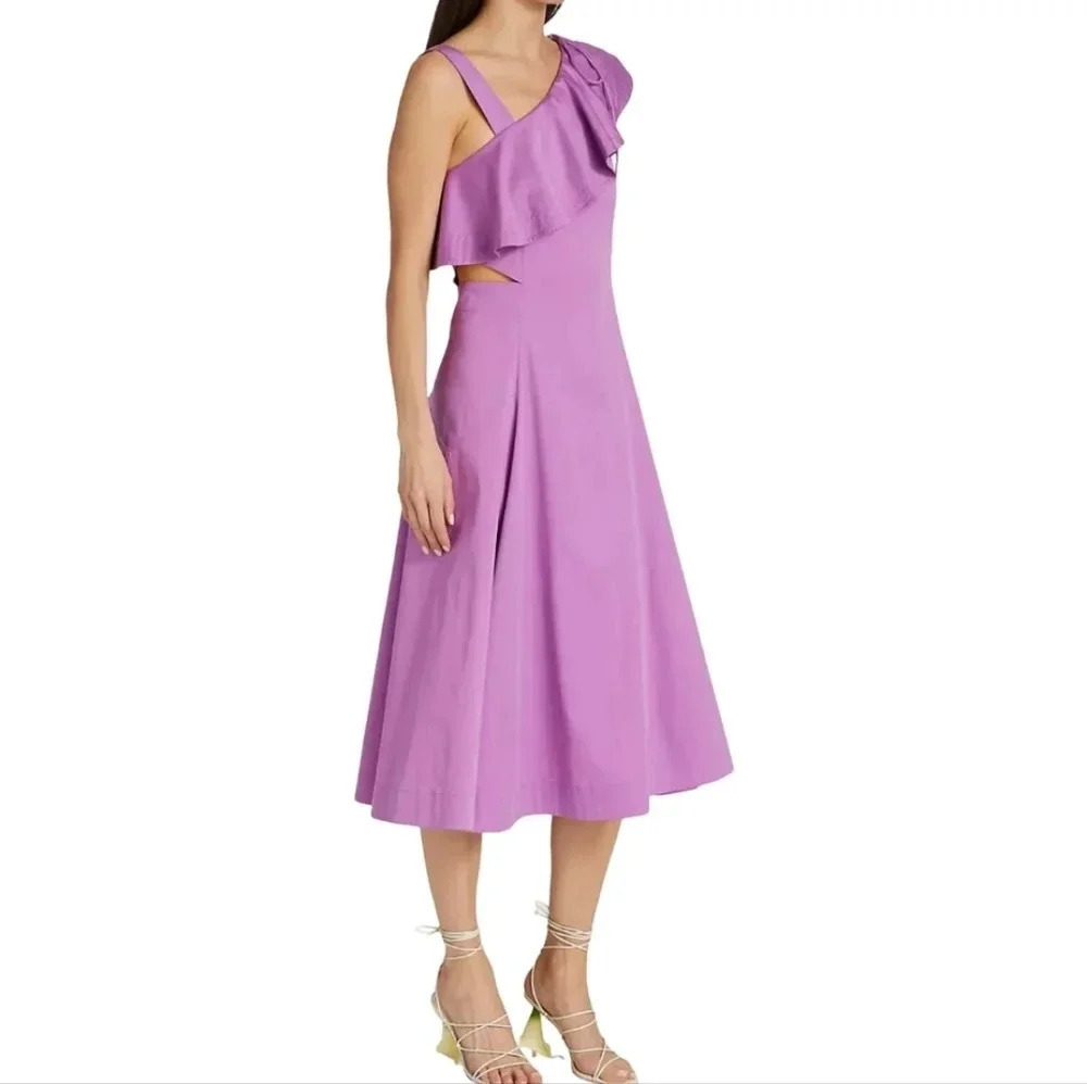 Veronica Beard Spring One Shoulder Ruffle Cutout Maxi Dress in Vivid Orchid Sz 2